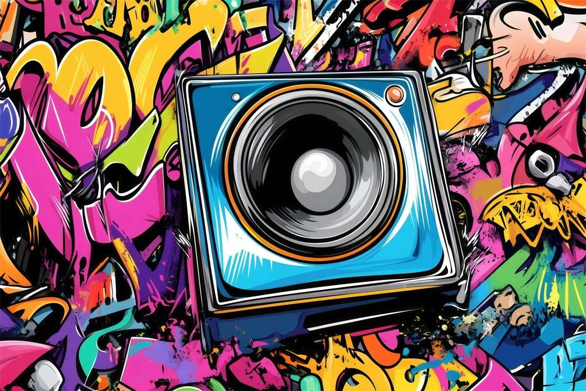 Vintage Photography Backdrops Colorful Graffiti Speaker Wall Backdrop UK GQ4-334
