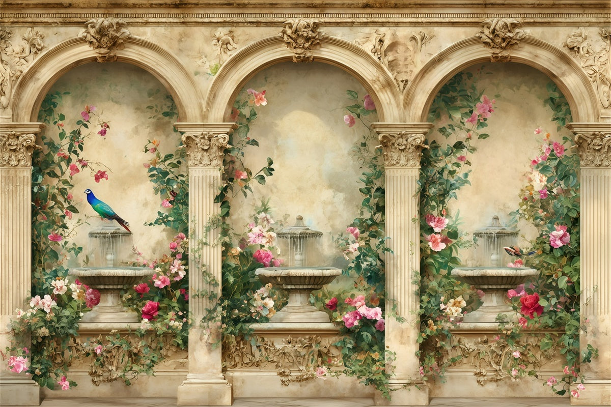Retro Photo Backdrops Floral Fountain Archway Vintage Backdrops UK GQ4-336