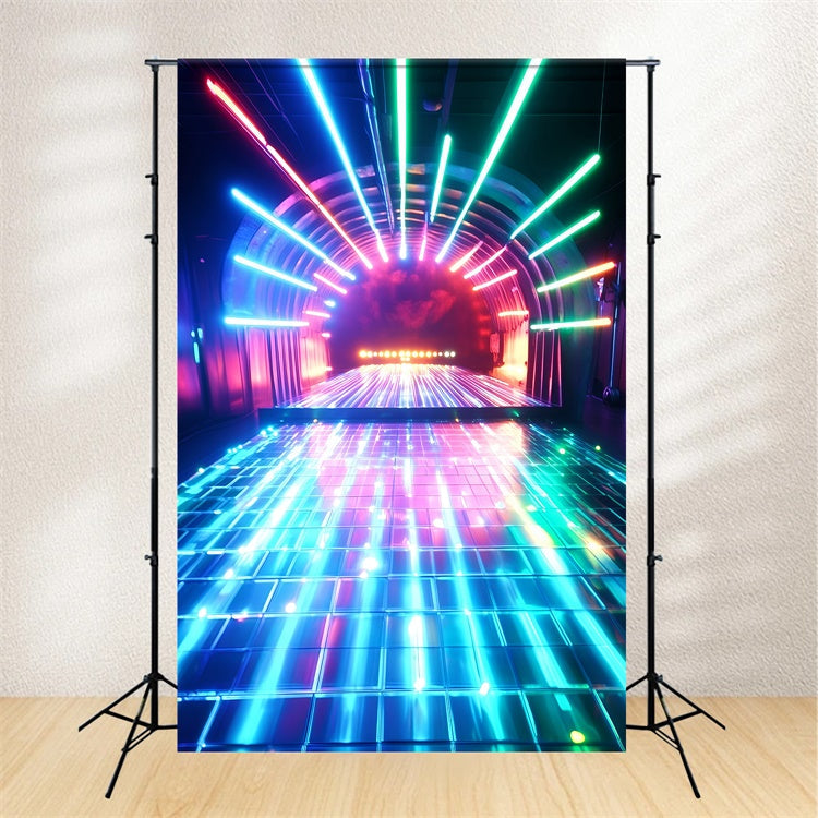 80s Photography Backdrop Neon Tunnel Glowing Pathway Vintage Backdrop UK GQ4-342