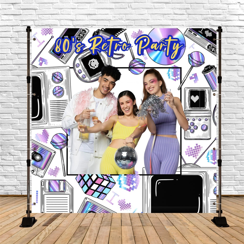 80s Photo Backdrop Vintage Doodle Style Customized Backdrop UK GQ4-366