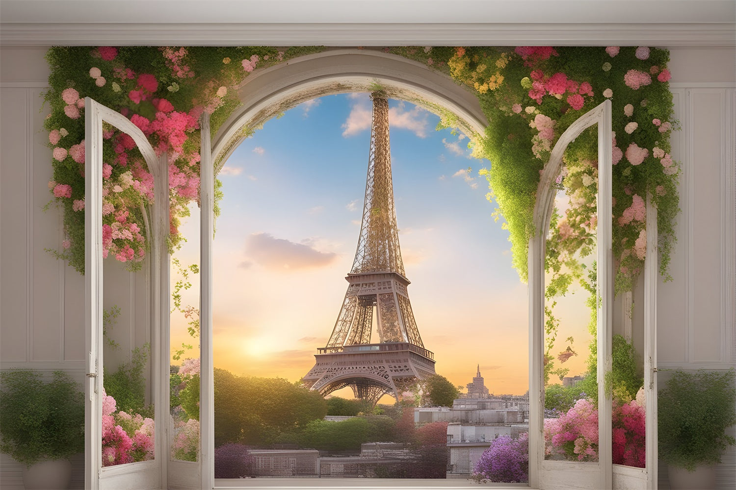 Paris Photography Backdrop Eiffel Tower Window View Backdrop UK GQ4-40