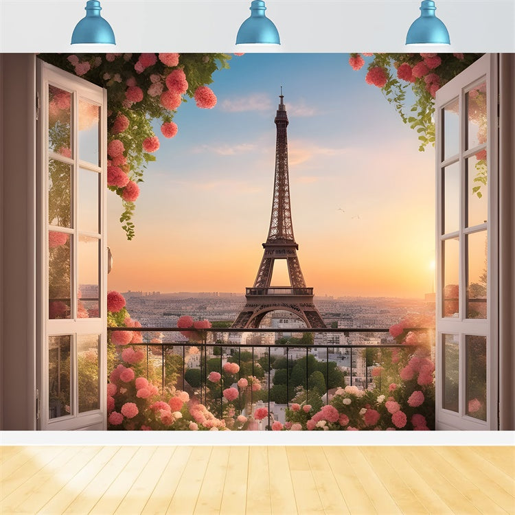 Paris Eiffel Tower Backdrop  City Sunset Garden Balcony Backdrop UK GQ4-41