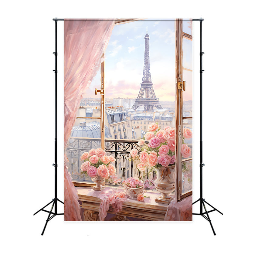 Eiffel Tower Paris Backdrop Dreamy Paris View Roses Backdrop UK GQ4-48