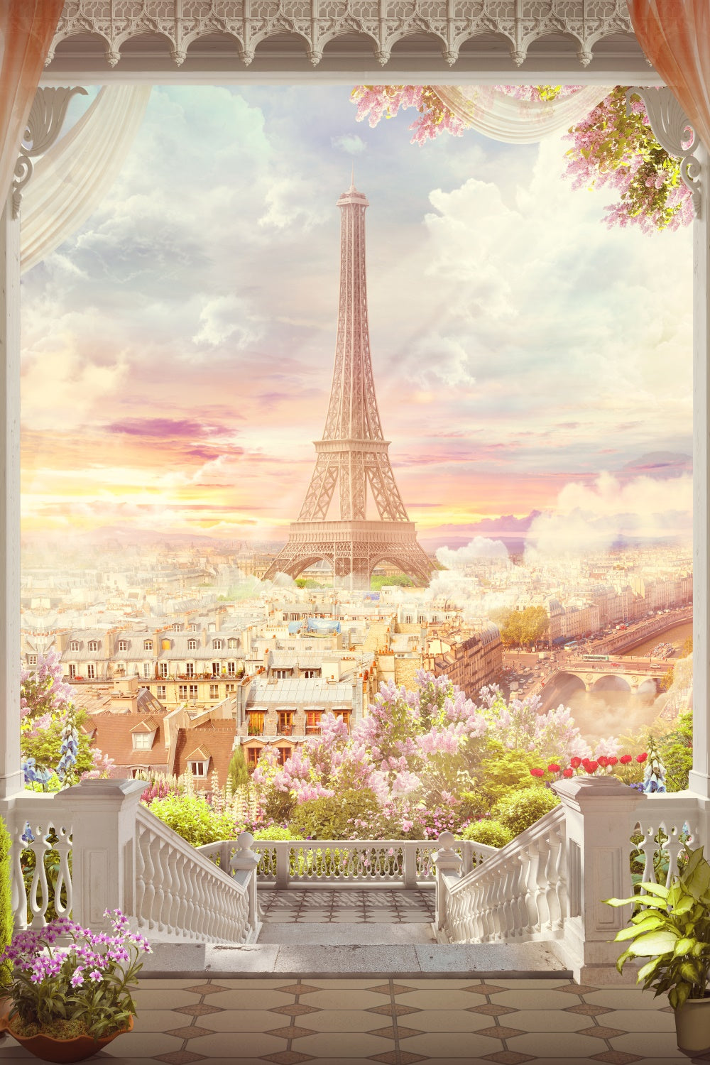 Paris Themed Photo Backdrop Elegant Balcony Paris City Backdrop UK GQ4-49