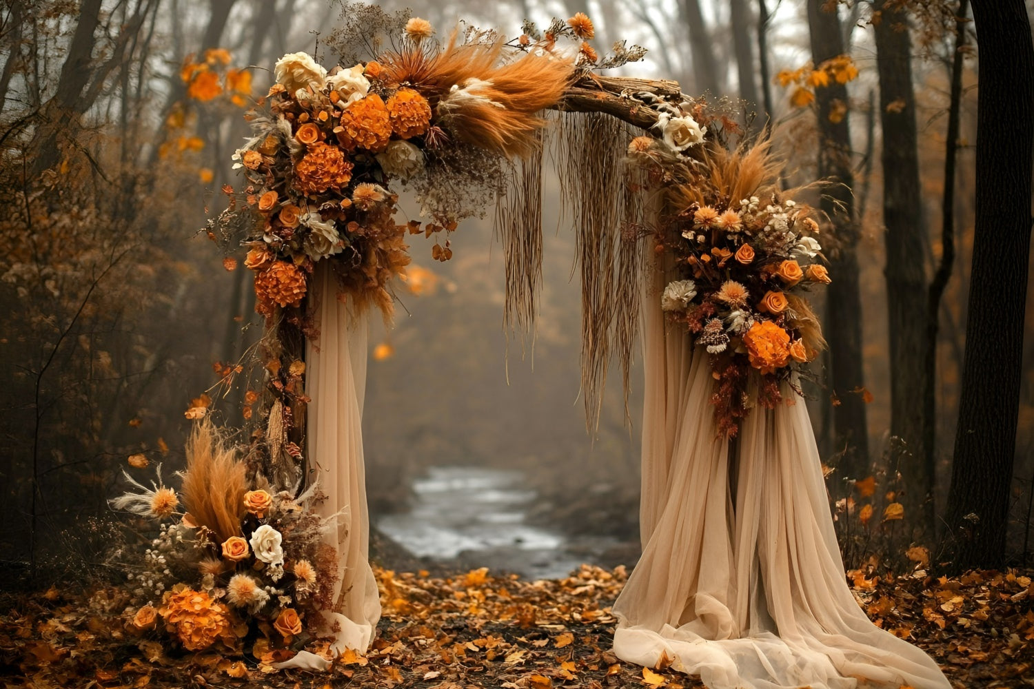 Autumn Photo Backdrop Rustic Floral Arch Backdrop UK GQ5-100