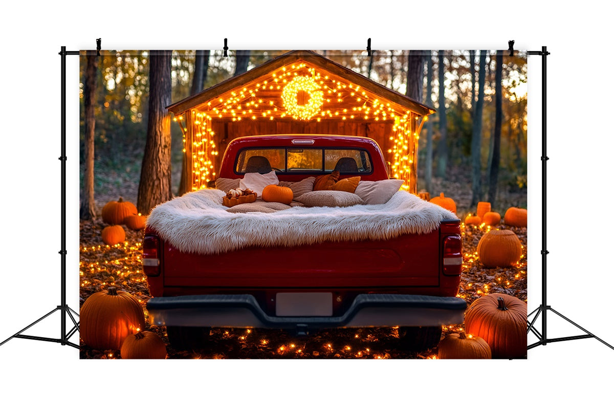 Fall Forest Backdrop Red Truck Pumpkin Decor Backdrop UK GQ5-101