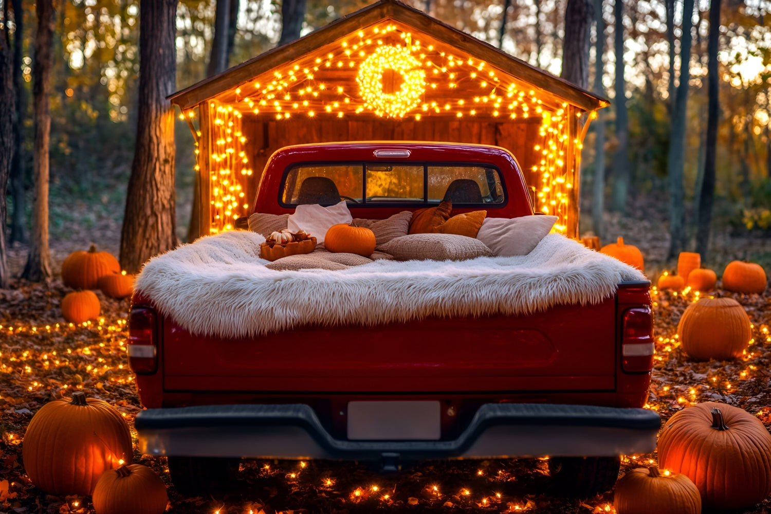 Fall Forest Backdrop Red Truck Pumpkin Decor Backdrop UK GQ5-101