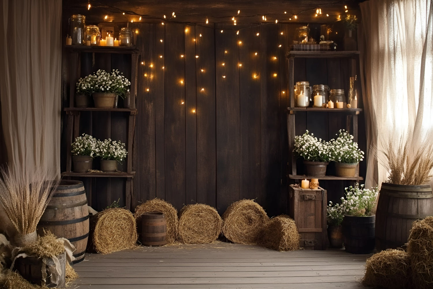 Fall Photography Backdrops Hay Bale Rustic Wood Backdrop UK GQ5-102