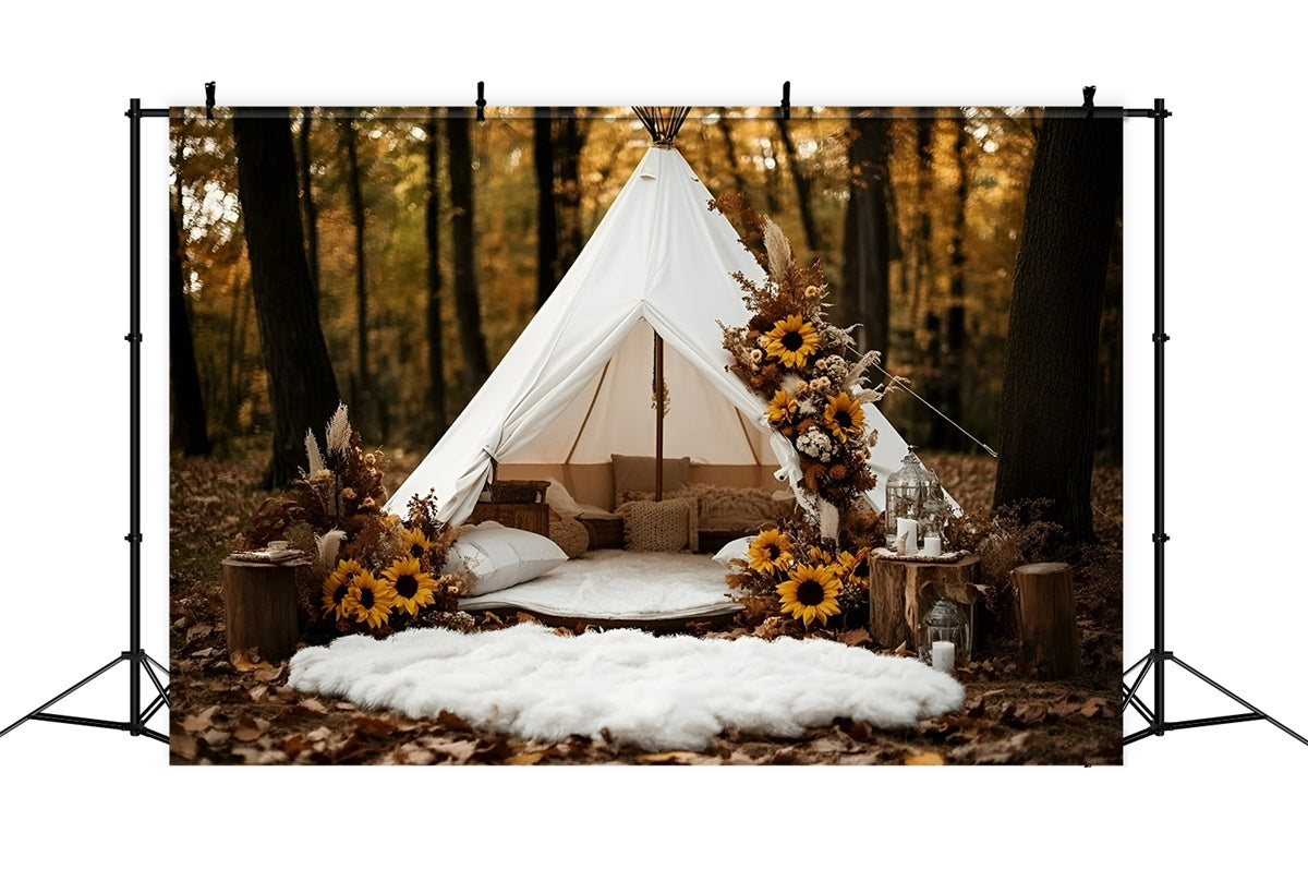 Fall Forest Backdrop Forest Tent Sunflowers Backdrop UK GQ5-103