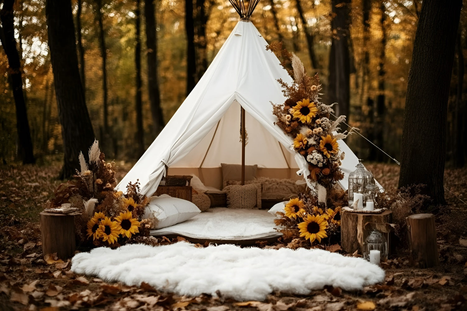 Fall Forest Backdrop Forest Tent Sunflowers Backdrop UK GQ5-103