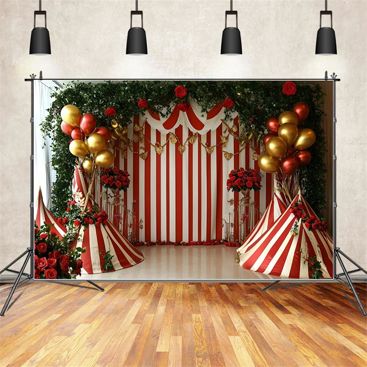 Circus Theme Backdrop Balloon Roses Striped Tent Backdrop UK GQ5-130