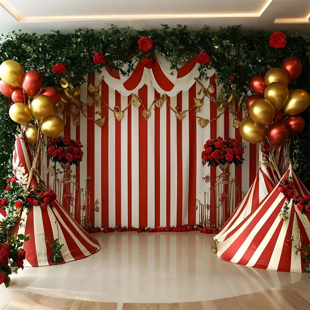 Circus Theme Backdrop Balloon Roses Striped Tent Backdrop UK GQ5-130