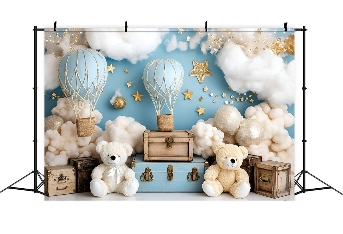 Newborn Photoshoot Backdrop Cloudy Balloon Bears Backdrop UK GQ5-141