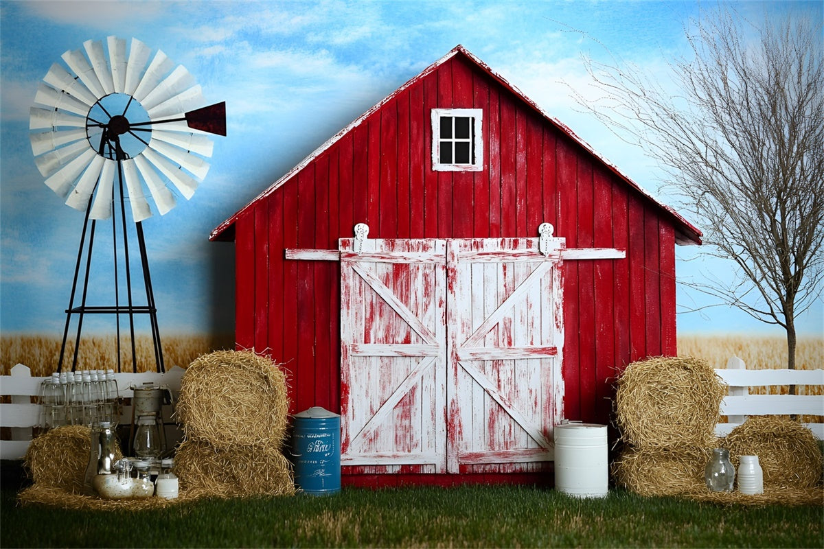 Photography Backdrops For Kids Red Barn Farm Days Backdrop UK GQ5-147