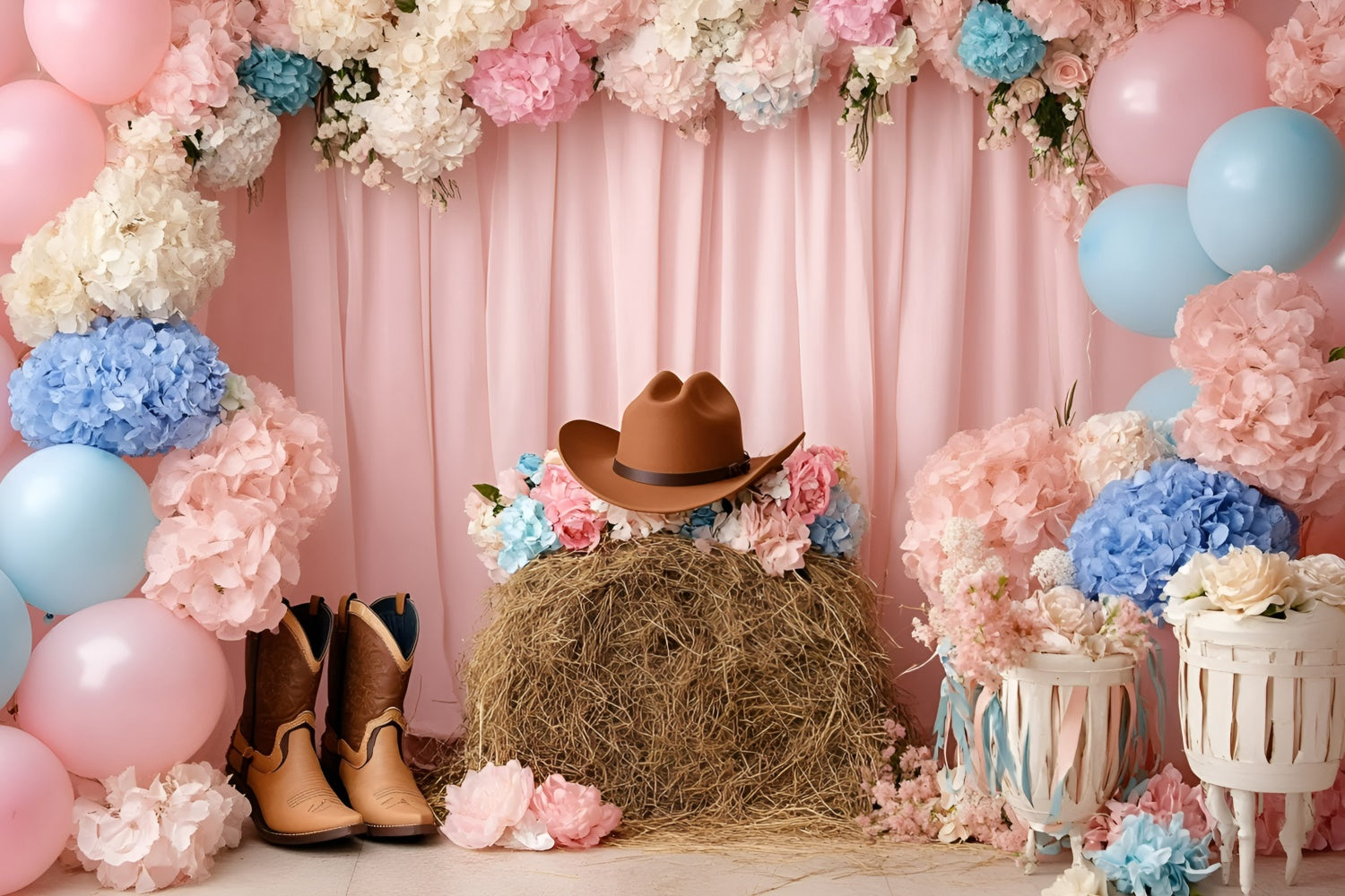 Cowgirl Backdrop Ideas Floral Western Charm Kids Backdrop UK GQ5-154