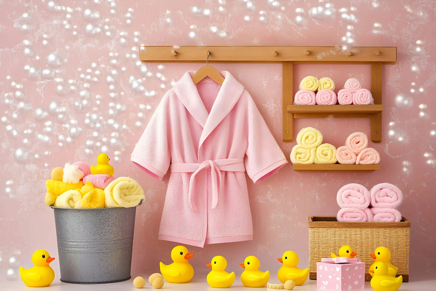 Photography Backdrops For Kids Pink Robe Duckies Backdrop UK GQ5-160