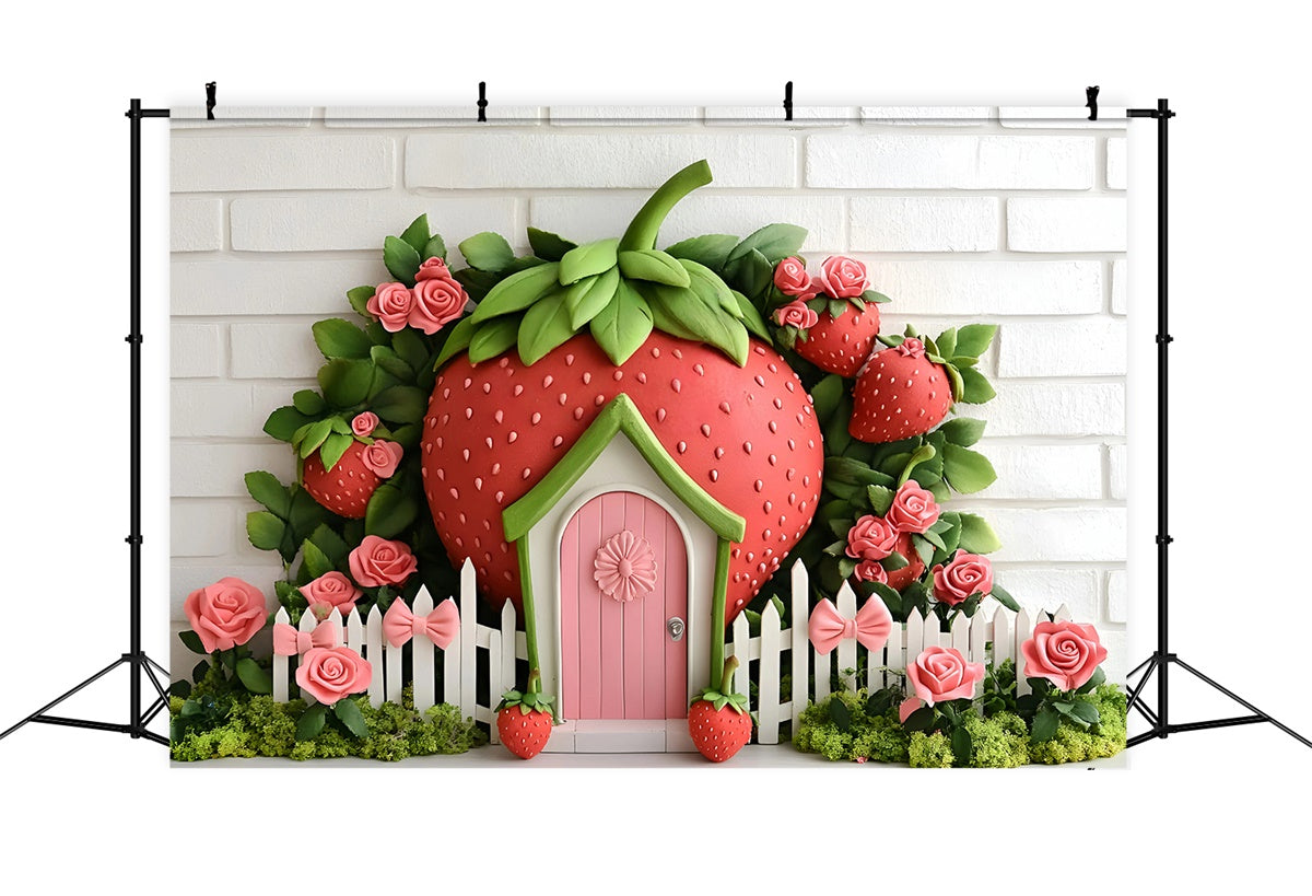 Kids Photo Backdrop Sweet Strawberry Garden Backdrop UK GQ5-162