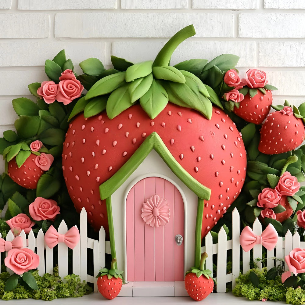 Kids Photo Backdrop Sweet Strawberry Garden Backdrop UK GQ5-162