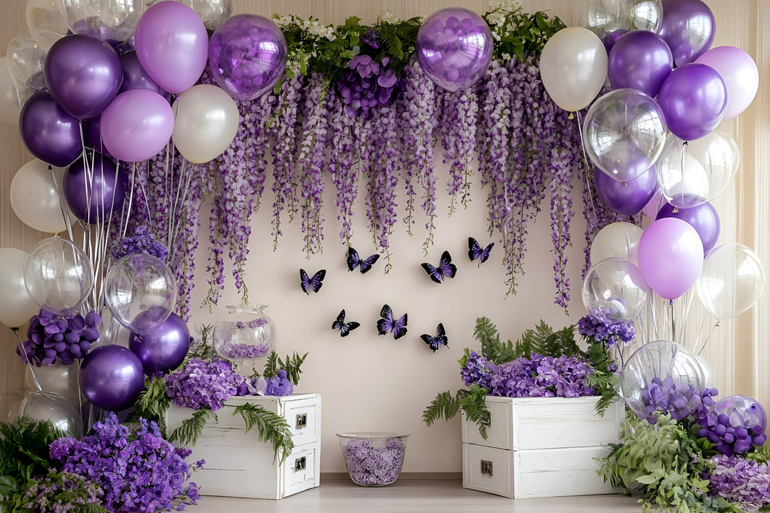 Newborn Photography Backdrop Purple Balloon Blossom Backdrop UK GQ5-169