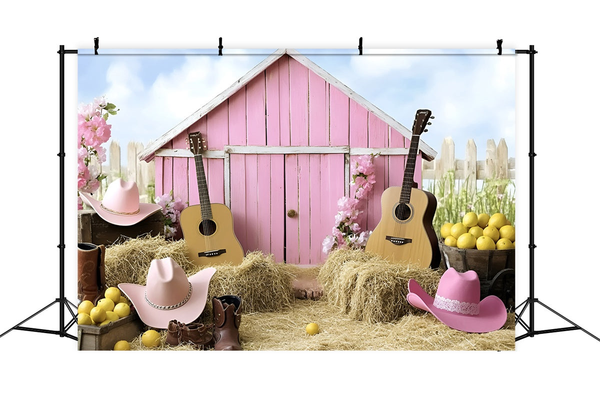 Cowgirl Backdrop Ideas Pink Barn Guitar Western Kids Backdrop UK GQ5-180