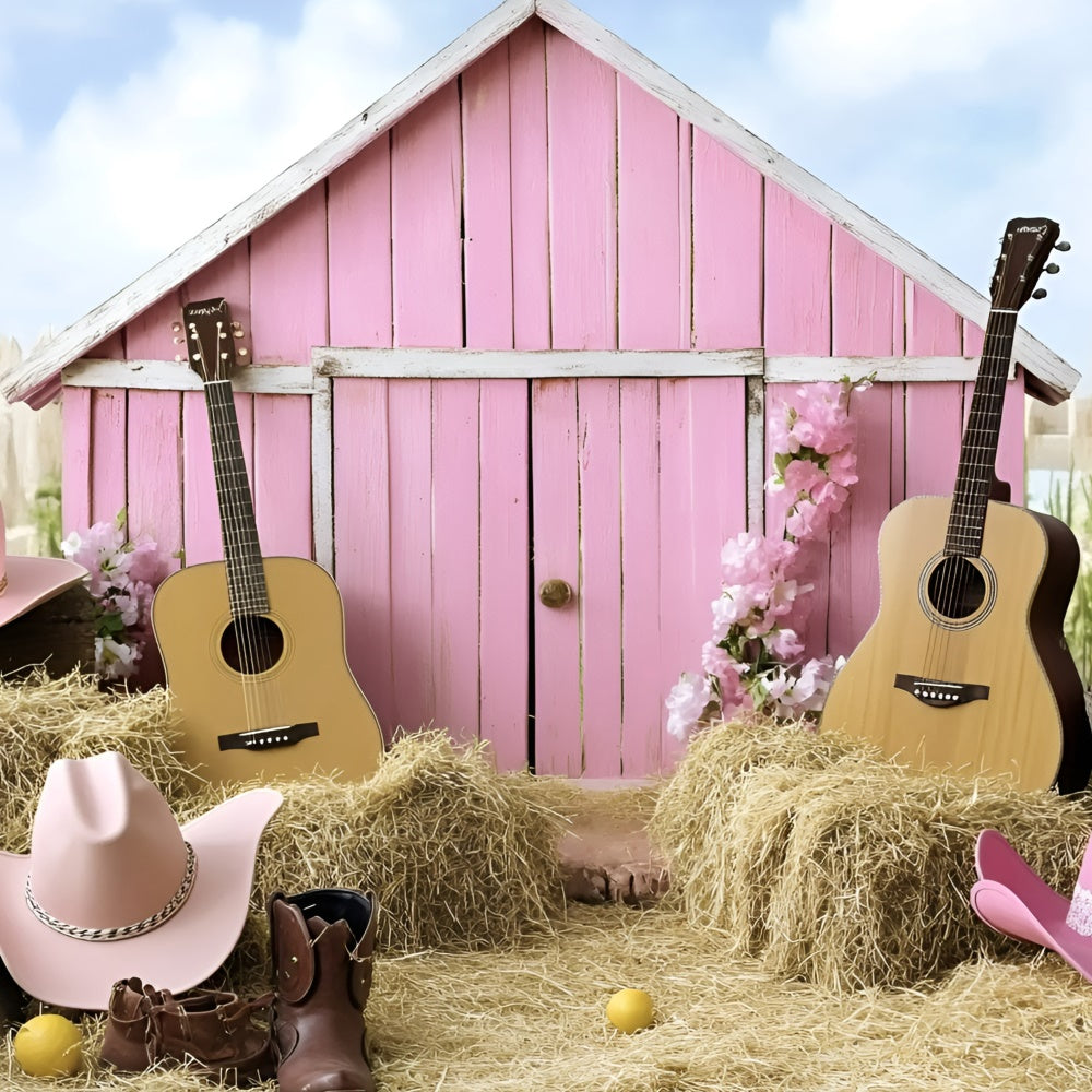 Cowgirl Backdrop Ideas Pink Barn Guitar Western Kids Backdrop UK GQ5-180
