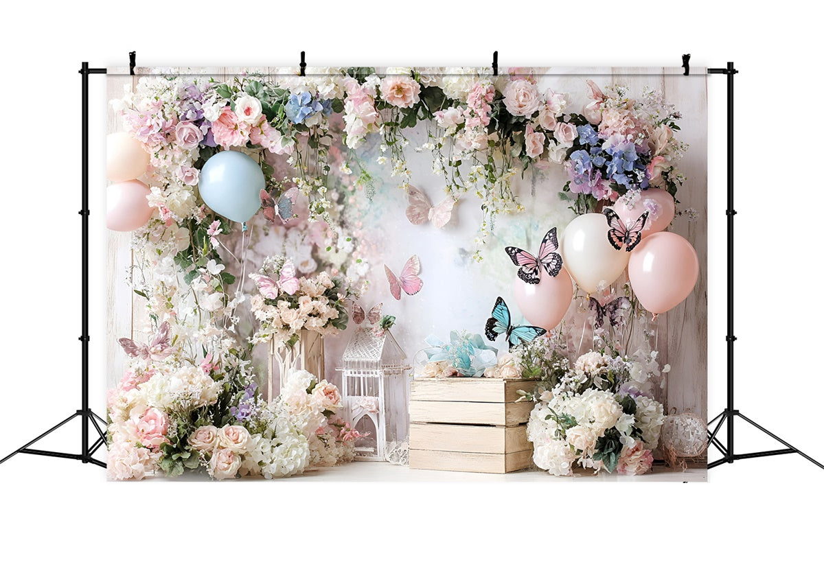 Butterfly Backdrop Whimsical Flower Balloon Children Backdrops UK GQ5-182