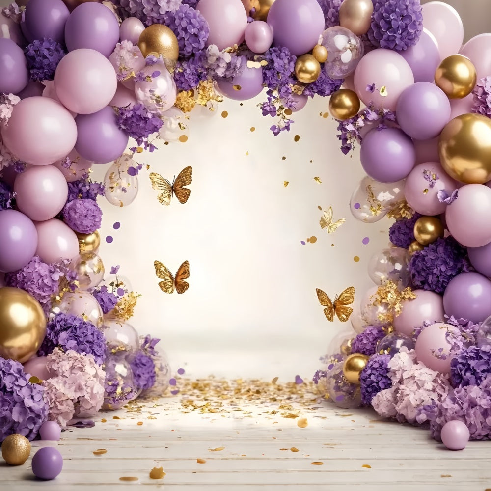 Butterfly Photo Backdrop Balloon Purple Blossom Kids Backdrop UK GQ5-184