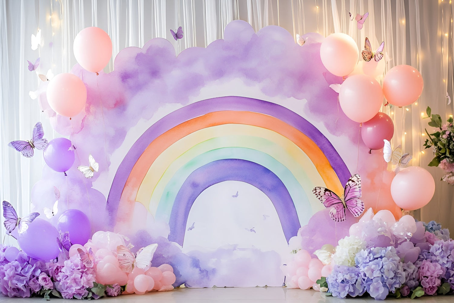 Rainbow Backdrops Watercolor Rainbow Butterfly Kids Backdrops UK GQ5-191