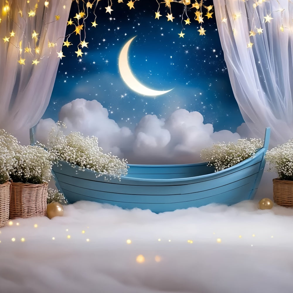 Moon and Stars Backdrop Flower Starry Sky Kids Backdrop UK GQ5-196