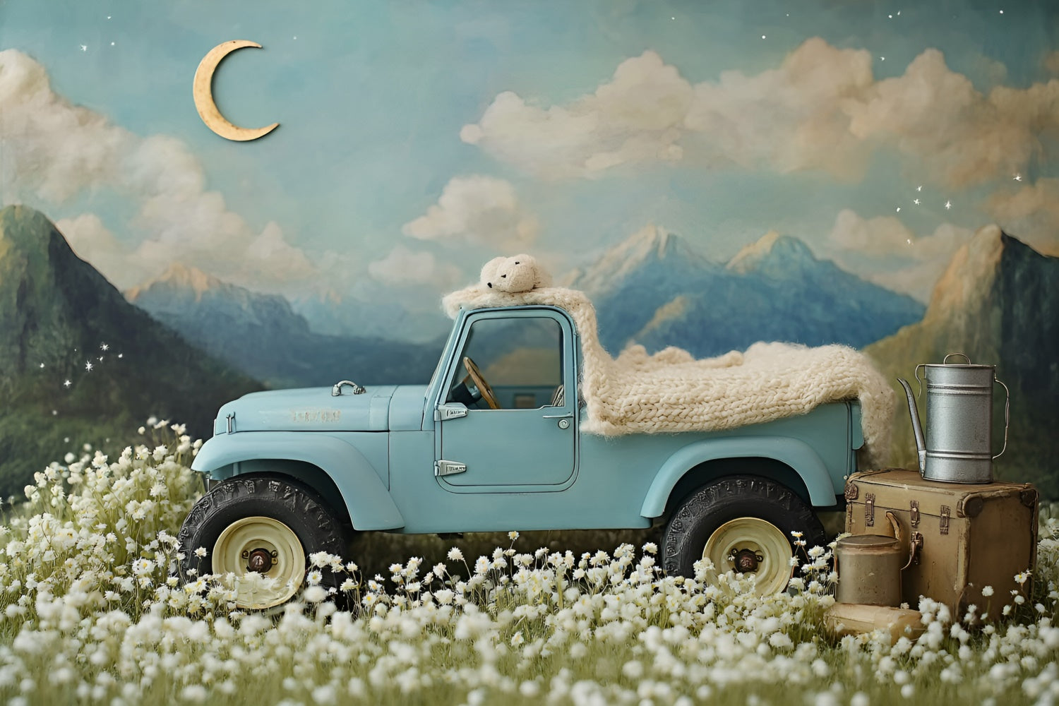 Newborn Photoshoot Backdrop Blue Truck Adventure Backdrop UK GQ5-208