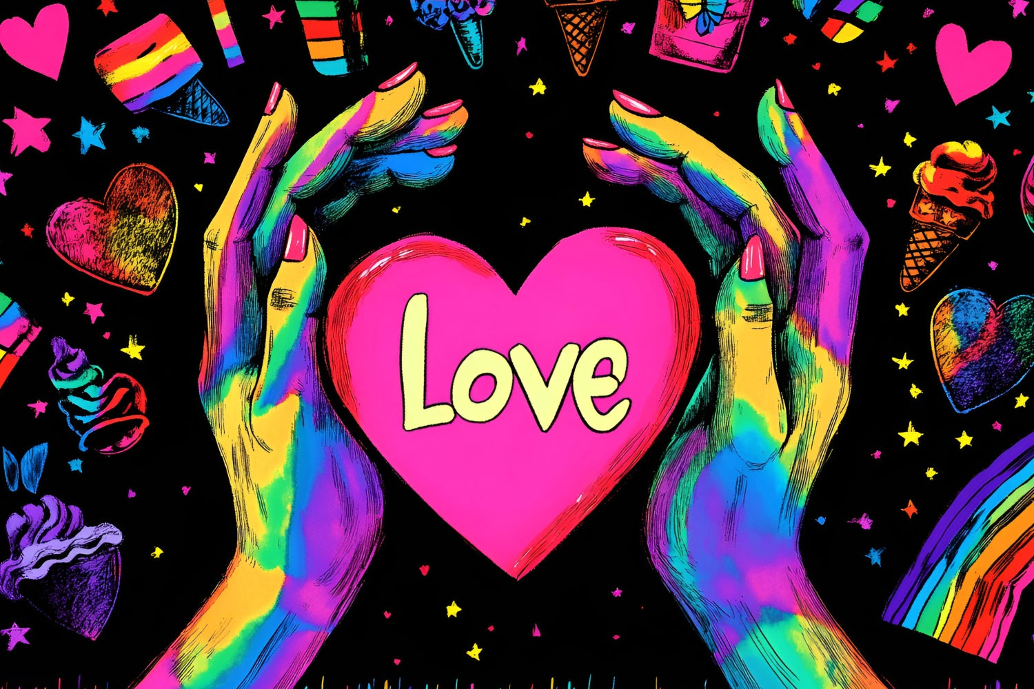 Pride Photo Backdrop Neon Love Rainbow Hands Backdrop UK GQ5-212