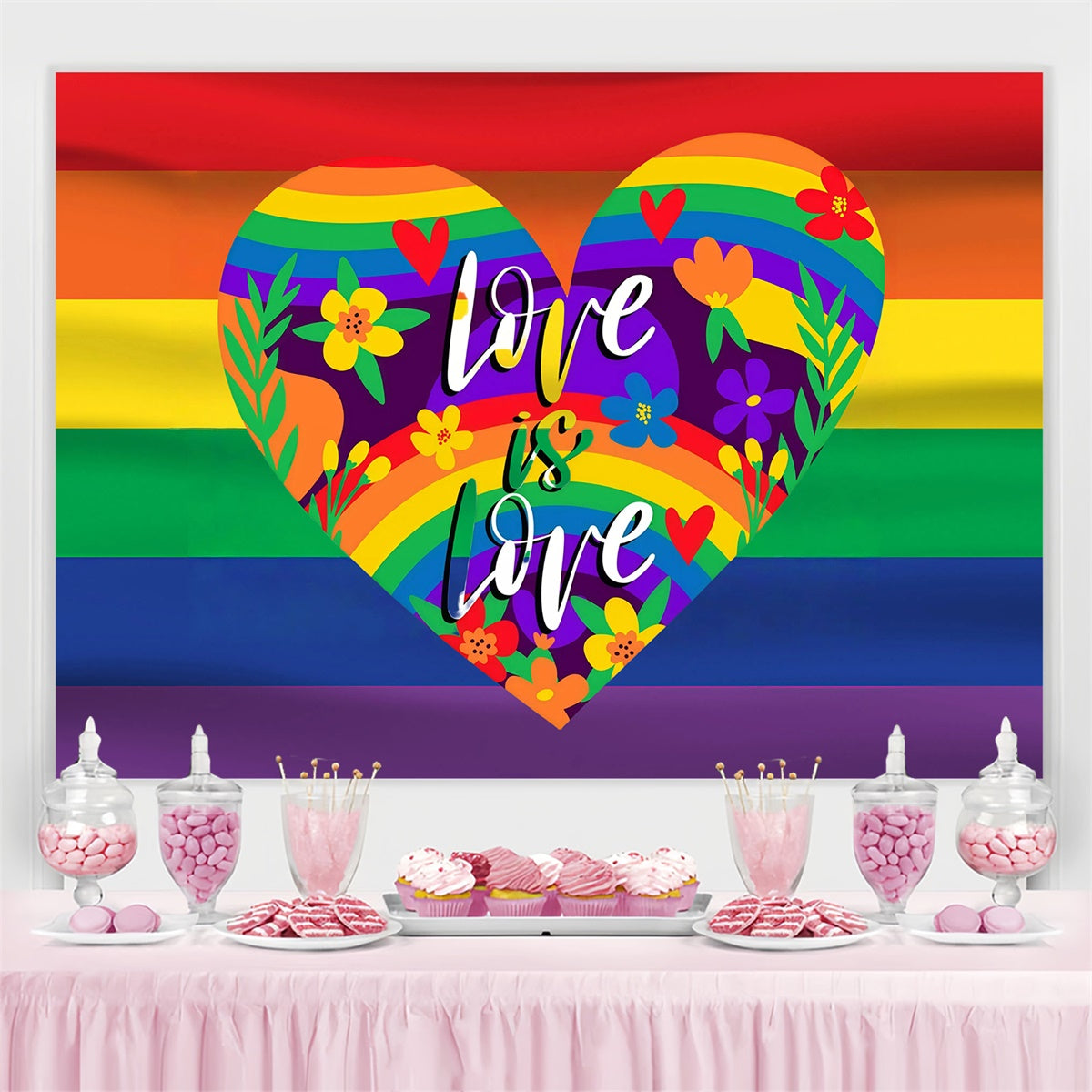 Pride Month Backdrop Floral Rainbow Heart Backdrop UK GQ5-218