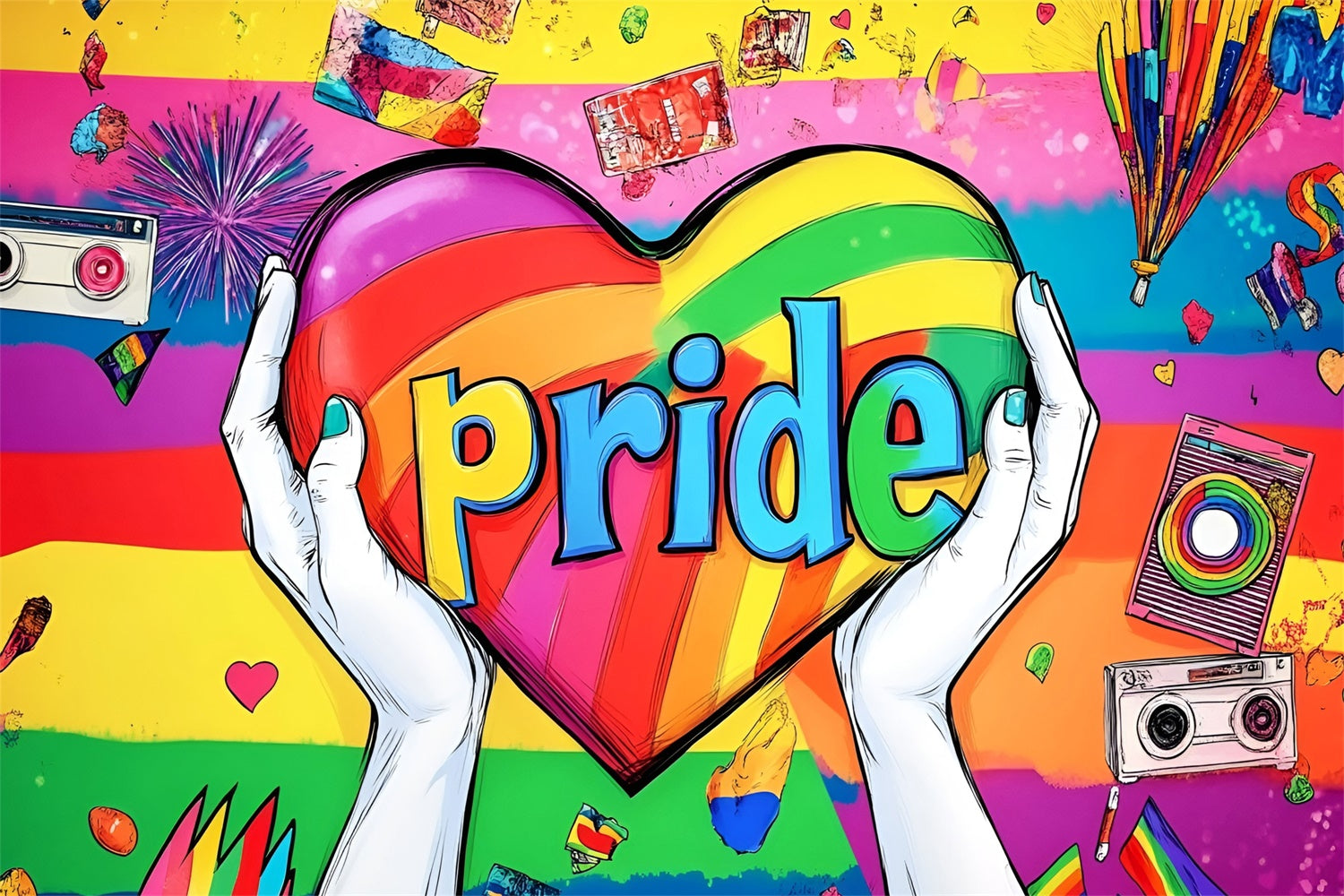 Pride Month Backdrop Street Style Heart Backdrop UK GQ5-220