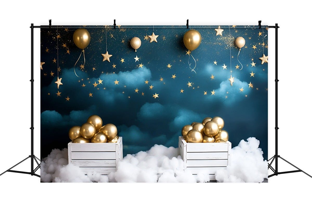 Starry Backdrop Cloudy Sky Gold Balloon Backdrop UK GQ5-56