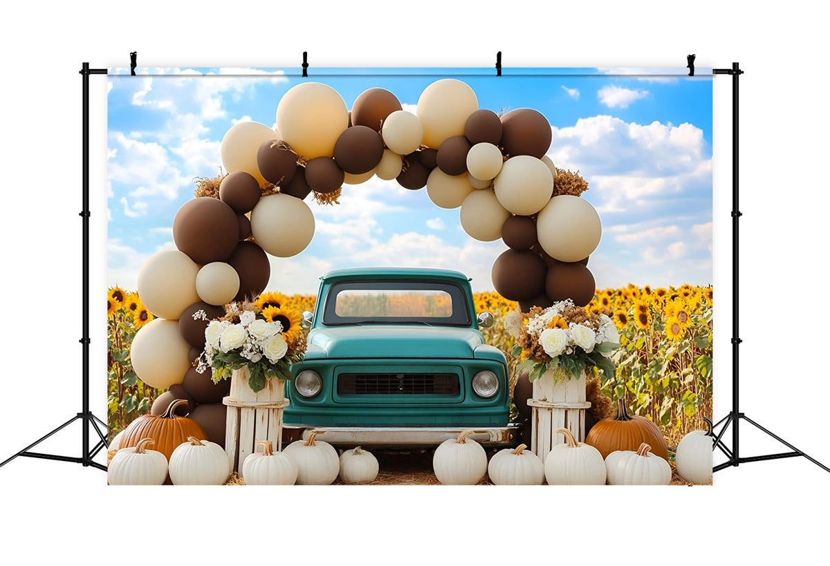Autumn Backdrops Vintage Blue Truck Sunflower Backdrop UK GQ5-76