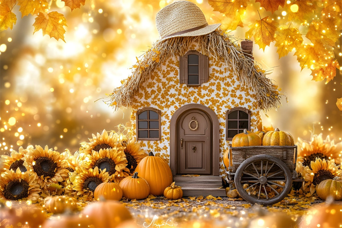 Fall Backdrops Sunflower Cottage Pumpkin Cart Backdrop UK GQ5-77