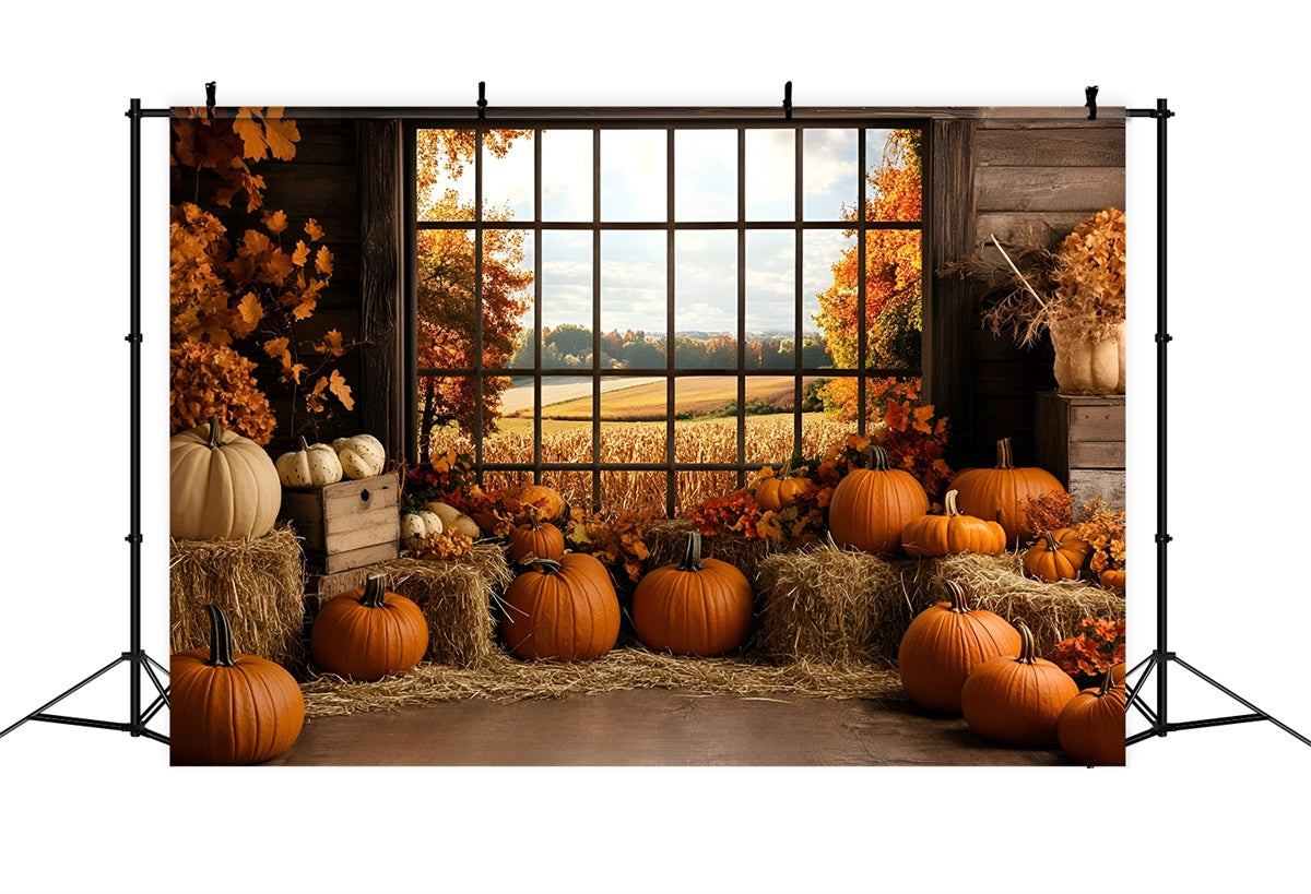 Fall Backdrop Pumpkin Harvest Rustic Window Backdrop UK GQ5-80