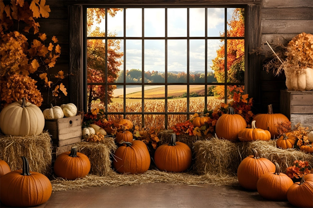 Fall Backdrop Pumpkin Harvest Rustic Window Backdrop UK GQ5-80