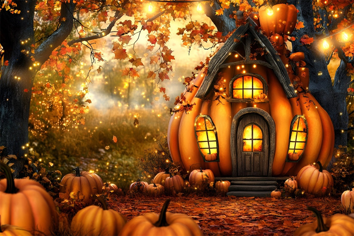 Fall Forest Backdrop Enchanted Pumpkin Cottage Backdrop UK GQ5-82