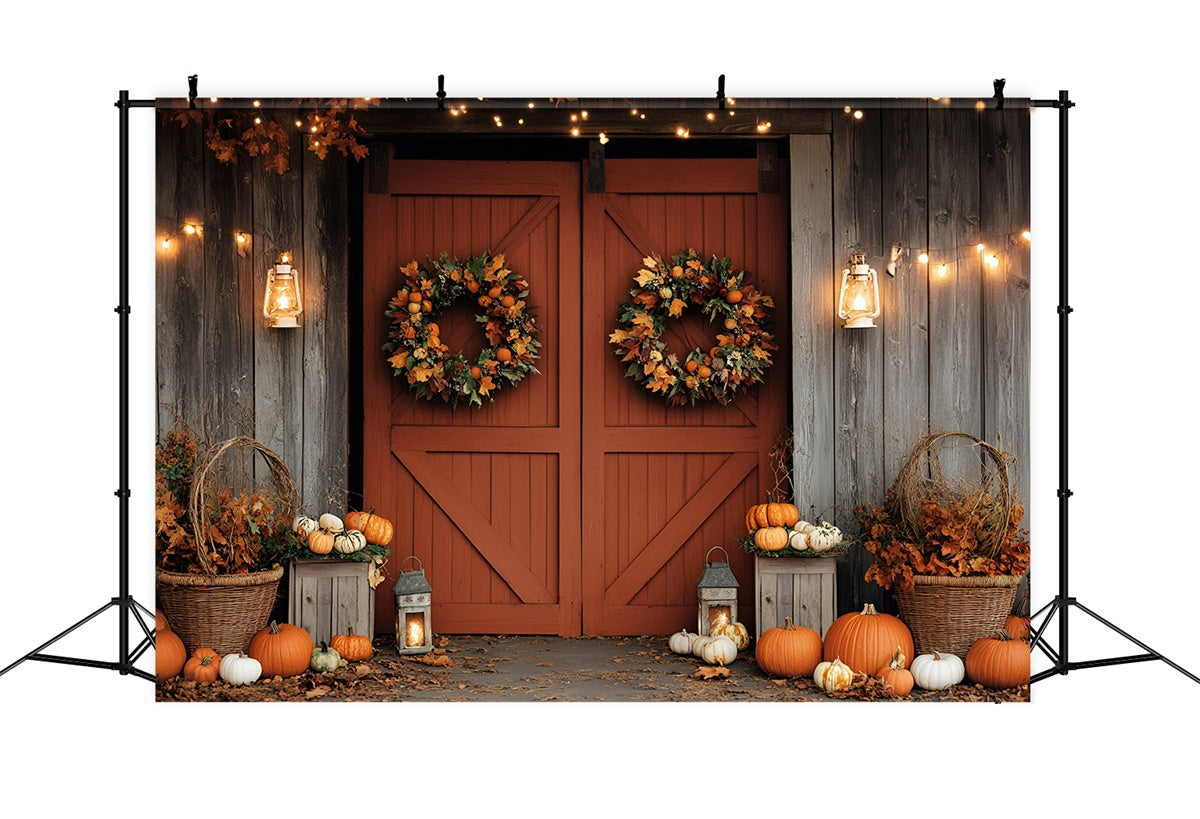 Fall Photoshoot Backdrop Barn Door Wreath Pumpkin Backdrop UK GQ5-94