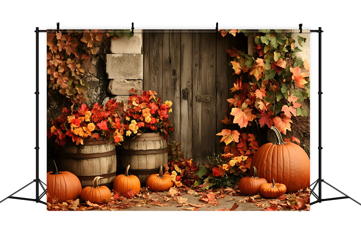 Autumn Leaves Backdrop Wooden Door Autumn Floral Backdrop UK GQ5-98