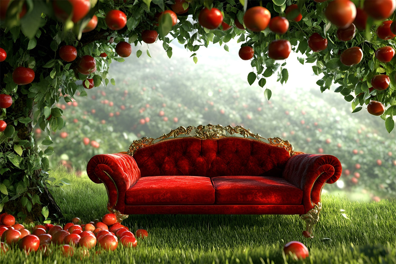 Fall Photo Backdrop Apple Orchard Red Sofa Backdrop UK GQ5-99