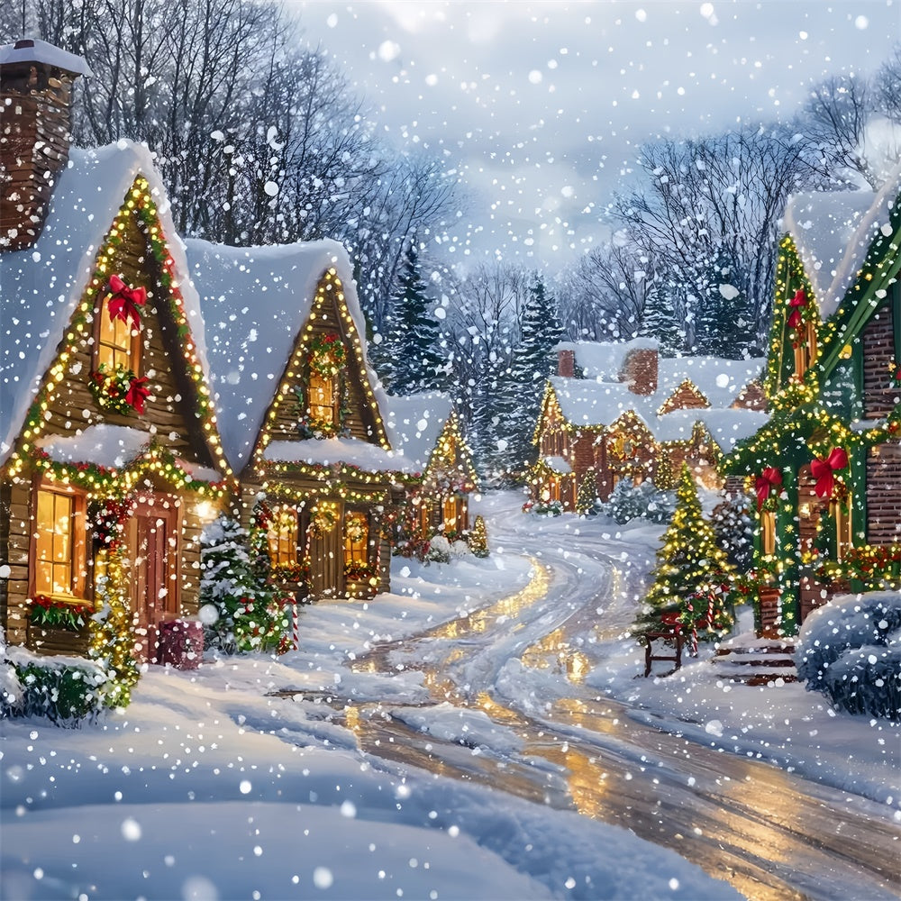 Christmas Village Backdrop Silent Night Snow Backdrop UK GQ57-10
