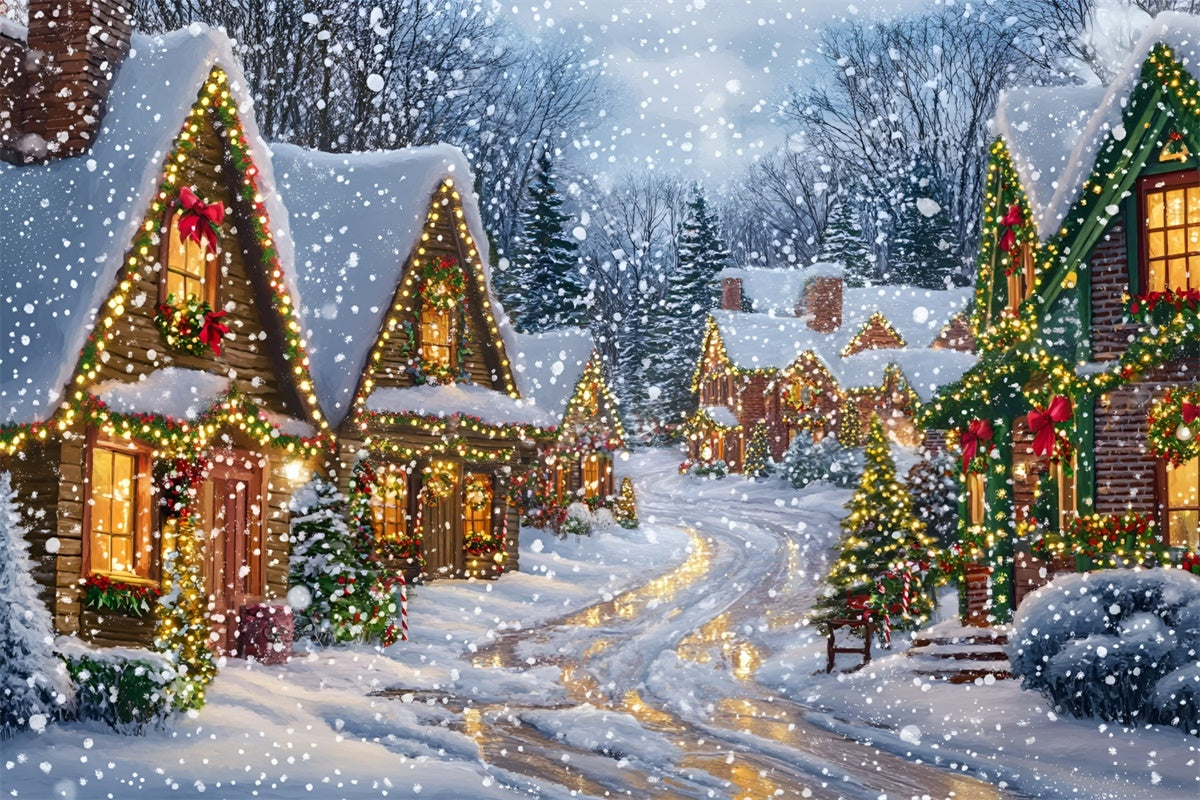 Christmas Village Backdrop Silent Night Snow Backdrop UK GQ57-10