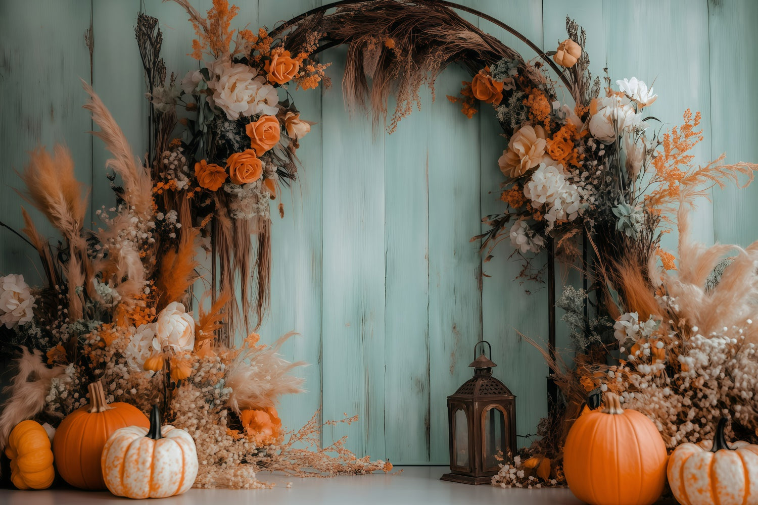 Bohemian Backdrop Pumpkin Floral Arch Fall Backdrops UK GQ57-100
