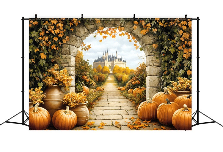 Castle Backdrop Royal Pumpkin Grove Fall Photo Backdrop UK GQ57-102