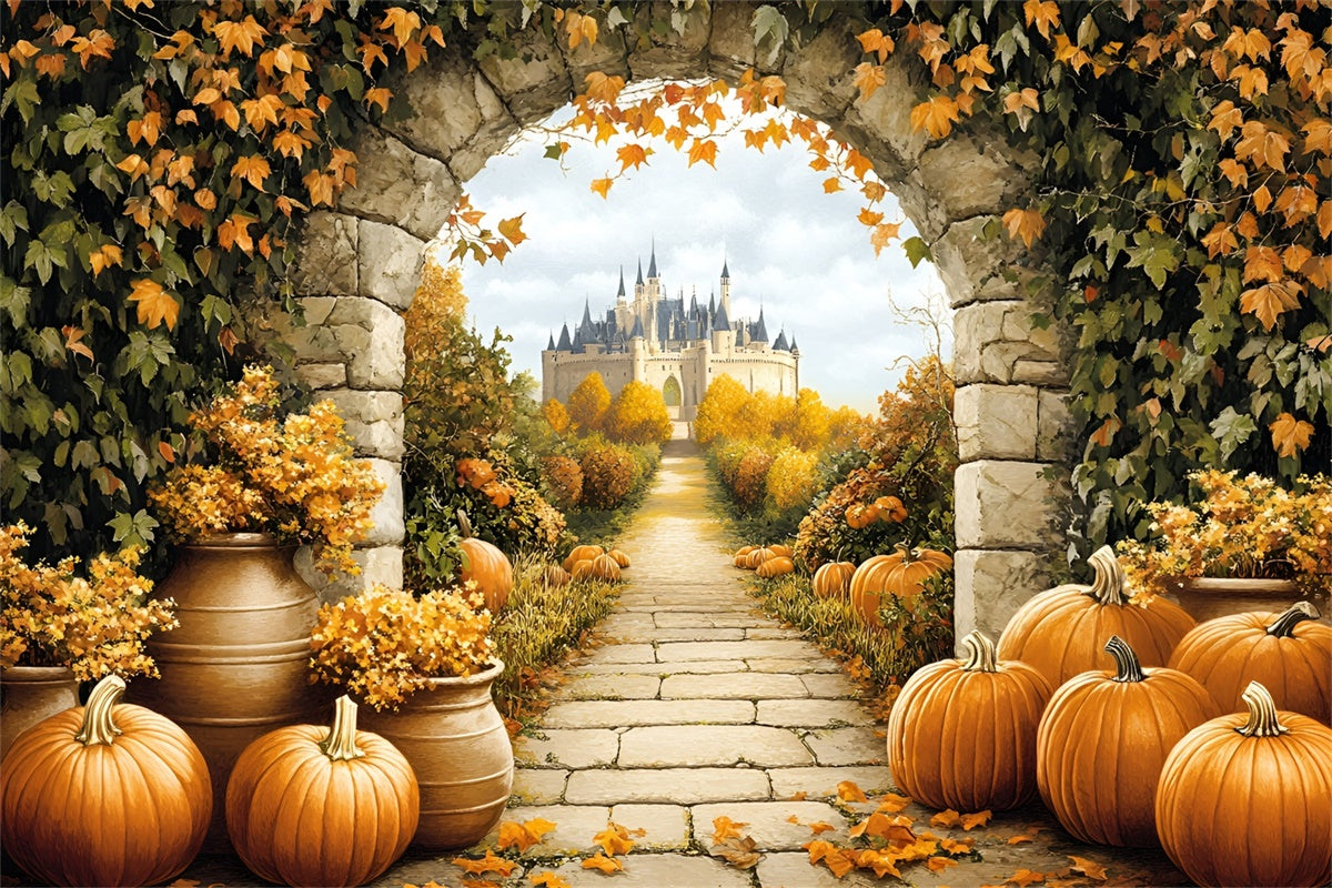 Castle Backdrop Royal Pumpkin Grove Fall Photo Backdrop UK GQ57-102
