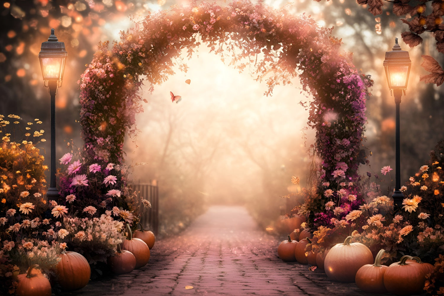 Fall Photo Backdrop Pumpkin Twilight Garden Backdrop UK GQ57-105