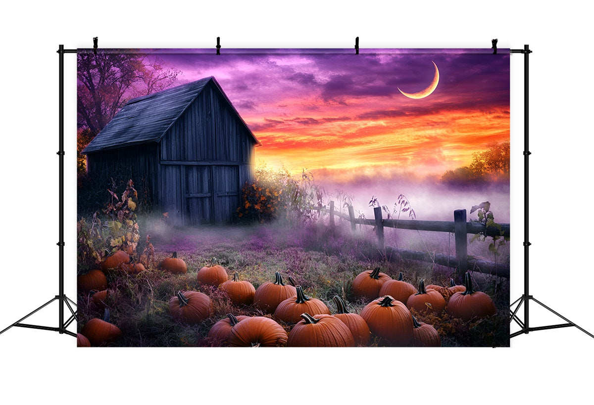 Sunset Photo Backdrop Pumpkin Fog Fantasy Fall Backdrops UK GQ57-107