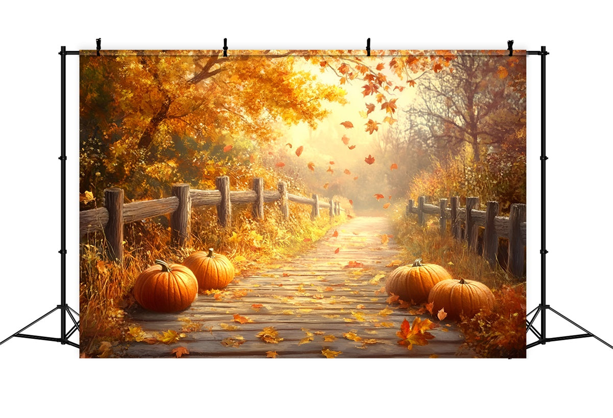 Fall Leaves Backdrop Rustic Fence Trail Forest Backdrop UK GQ57-108